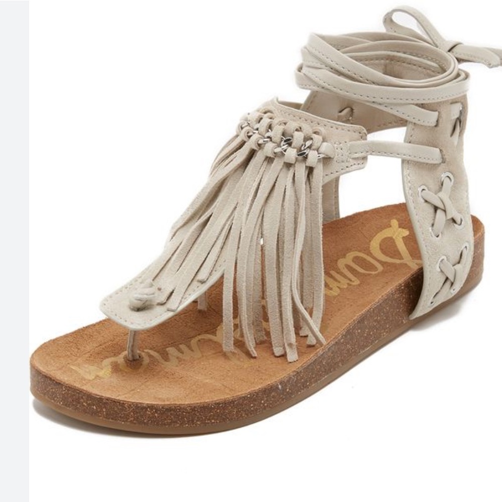Sam Edelman Beige Fringe Gladiator Sandals